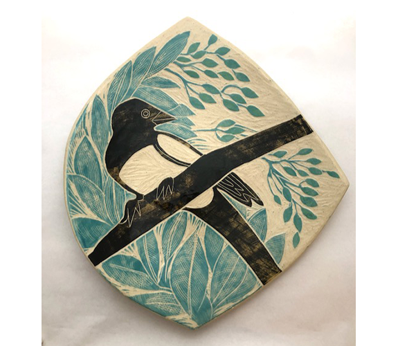 "Magpie with Blue Leaves" by Julia Janeway